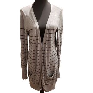 Mossimo Gray Black Stripe Long Sleeve Open Front Cardigan Sweater XL Pockets‎